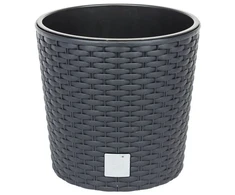 Prosperplast Lauko plastikinis vazonas RATO ROUND, su įdėklu, pilkos sp., 30 x 30 x 27 cm