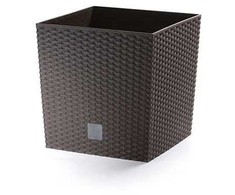 Lauko plastikinis vazonas RATO ROUND, su įdėklu, rudos sp., 30 x 30 x 27 cm