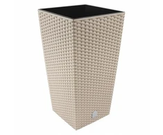 Lauko plastikinis vazonas RATO SQUARE, su įdėklu, smėlio sp., 33 x 33 x 61 cm