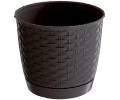 Lauko plastikinis vazonas RATOLLA ROUND, su lėkštele ir įdėklu, rudos sp., 19 x 17 cm