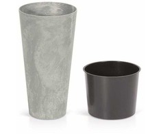 Prosperplast Lauko plastikinis vazonas TUBUS SLIM BETON, su įdėklu, pilkos sp., 25 x 48 cm