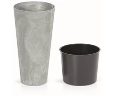 Prosperplast Lauko plastikinis vazonas TUBUS SLIM BETON, su įdėklu, pilkos sp., 25 x 48 cm