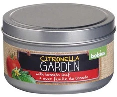 Lauko žvakė metaliniame indelyje Citronella Garden Bolsius pomidorų lapų kvapo