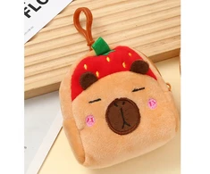Lean Toys PLIUSINĖ PINIGINĖ PINIGINĖS RAKTŲ PAKABA CAPYBARA pakabukas braškių raudona