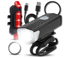 LED dviračio žibintai 2x USB priekinis galinis tvirtas vandeniui atsparus rinkinys 300lm CEree