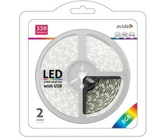 LED juosta AVIDE, IP65, 14,4W, RGB, 5V, SMD5050, 30LED, su valdymu ant juostos, USB, 2m
