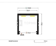 Bikuva.lt LED juostos profilis SMART16 BC3/U4, juodas, 2m