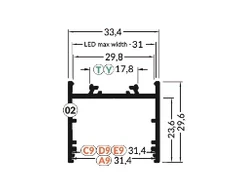 Bikuvalt 3m LED juostos profilio VARIO30-02, juodas anoduotas