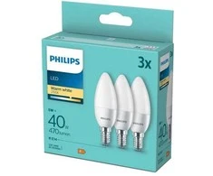 LED lemputės PHILIPS, E14, B35, 2700 K, 5W (=40W), 407 lm, NON-DIM, 3 vnt.