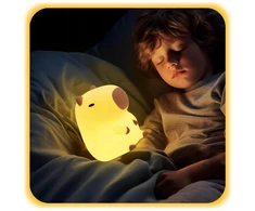 LED NAKTINIS LEMPAS VAIKAMS CAPYBARA SILICONE SOFT TOUCH USB DOVANA