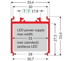 Bikuvalt LED juostos profilis VARIO30-08, skirtas maitinimo šaltiniui uždengti, juodai anoduotas, 2m
