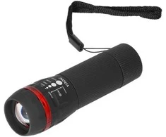 LED žibintuvėlis ENTAC Zoom, IP44, 1W, 50lm, elementai 3xAAA(neįeina), atstumas 100m, juodos spalvos