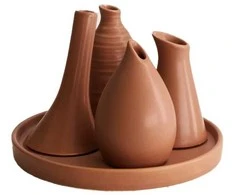 Lėkštė su 4 vazomis Ø20.3cm H14cm keraminė/ruda