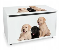 Leomark Duża Drewniana Skrzynia na Žaislai - na Kółkach 71x40 x46cm Pieski Labrador