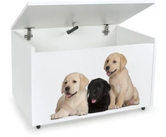 Leomark Duża Drewniana Skrzynia na Žaislai - na Kółkach 71x40 x46cm Pieski Labrador