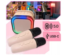 Lewer 2x BEVIELIO MIKROFONO KARAOKĖS RINKINYS VAIKAMS SU BLUETOOTH GARAKARBUČIU