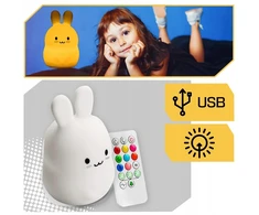 Lewer MIĘKKA Lampka Nocna KRÓLIK Dla Dzieci Kolorowa SILIKONOWA RGB LED + Pilot