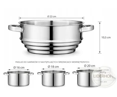 Liderhoff Garinimo įdėklas, sietelis, garintuvas puodui, kurio skersmuo Ø 16cm/18cm/20cm