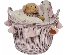 Little Dreams KOSZ WIKLINOWY OKRĄGŁY NA ZABAWKI BRUDNY RÓŻ