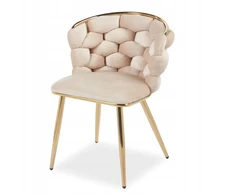 Livio Meble BEIGE INTERJERA GLAMOUR KĖDĖ SU AUKSINĖMIS KOJĖLĖMIS PIMO VELIŪRO AUDINIU