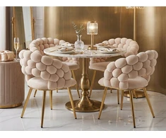 Livio Meble BEIGE PUFFY BEIGE VALGOMO KĖDĖ SU AUKSO VELIŪRO KOJĖLĖMIS