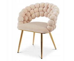 Livio Meble BEIGE PUFFY BEIGE VALGOMO KĖDĖ SU AUKSO VELIŪRO KOJĖLĖMIS