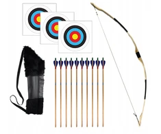 Loreho_Pl MEDINIS lankas 115cm QUIVER 10 STRĖLŲ SKYDAI Šaudymas iš lanko RUDAS