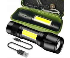 LTC GALINGAS LED TAKTINIS BLYKŠTINĖS ŽIBINTAS ĮKRAUJAMAS ZOOM SURVIVAL MILITARY USB