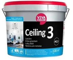 Lubų dažai VIVACOLOR CEILING 3, visiškai matiniai, baltos sp., AP bazė, 2,7 l