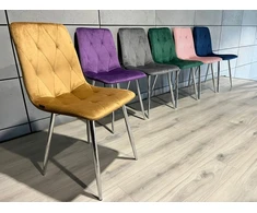 Lugano Minkštos aksominės dygsniuotos kėdės, GLAMOUR spalvos, rinkinys 4 vnt., chromas
