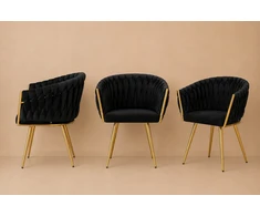Lugano Modernus juodas "velvet" fotelis su auksinėmis kojomis
