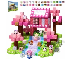 MAGNETINIAI BLOKAI PIXEL KUBAS 160 vnt + 6 ROŽINĖS FIGURINĖS MERGAITEI