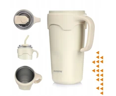 Majestic Sport Terminis kelioninis puodelis su šiaudiniu snapeliu, didele rankena kavai, plieno, 650 ml