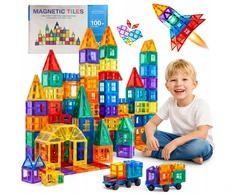 MALLE MAGNETINIAI BLOKAI 3D MAGNETINĖS PLYTELĖS KONSTRUKCINIS RINKINYS XXL 100 vnt.