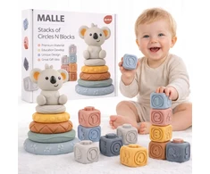 MALLE SENSORY GUMINIAI BLOKAI SOFT CREATIVE MONTESSORI TOWER PYRAMID 13 EL