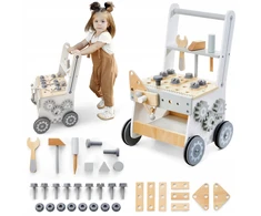 Mamabrum Medinės dirbtuvės vaikams 3in1 Walker Vežimėlis Vežimėlis 47 elementai Tvirtas