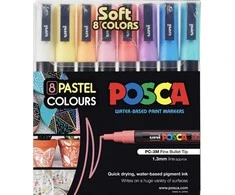 Uni Posca - PC3M - Rašiklis su plonu antgaliu - švelnios spalvos, 8 vnt