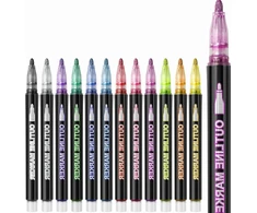 MARKERS 12 Vnt. GLITTER METALIC CONTOUR KREATIVNE „pasidaryk pats“ rašikliai