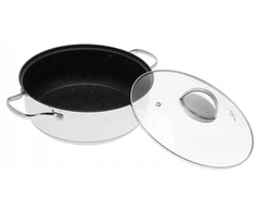 MARMURINIS PUODAS Žemas plokščias NELIMPANČIUS 22cm 2,8l INDUKCINĖS Dujos 7402