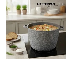 Masterpan Didelis GRANITINIS puodas 7L su dangteliu ir aromatinių rankenėlių sistema 24cm PILKA