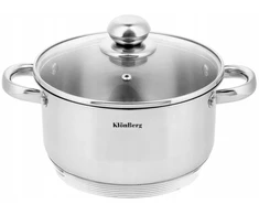 Mažas sidabrinis plieno puodas su dangteliu 16 cm / 1,8 l plokščiu dugnu KLONBERG