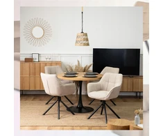 Mebel Elite Smėlio spalvos minkšta pasukama kėdė valgomajam ir svetainei PEONY