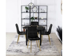 Mebel Elite Veliūrinė kėdė valgomojo kambariui Glamour aukso kojos svetainė kosmetiniam staliukui juoda YORK