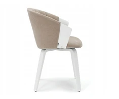 Mebel Partner ELEGANTIŠKA KAUŠINĖ KĖDĖ STILINGAM VALGOMO KAMBARIUI BEIGE GUZMAN BALTA MEDIENA