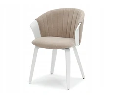 Mebel Partner ELEGANTIŠKA KAUŠINĖ KĖDĖ STILINGAM VALGOMO KAMBARIUI BEIGE GUZMAN BALTA MEDIENA