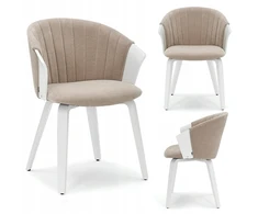 Mebel Partner ELEGANTIŠKA KAUŠINĖ KĖDĖ STILINGAM VALGOMO KAMBARIUI BEIGE GUZMAN BALTA MEDIENA