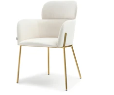 Mebel Partner ELEGANTIŠKA KREMINĖ BIAGIO VELIURINĖ KĖDĖ SU AUKSINĖMIS KOJĖLĖMIS SVETAINEI