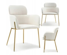 Mebel Partner ELEGANTIŠKA KREMINĖ BIAGIO VELIURINĖ KĖDĖ SU AUKSINĖMIS KOJĖLĖMIS SVETAINEI