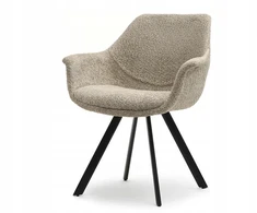 Mebel Partner KIAUŠINĖ KĖDĖ SU RANKŲ ATRAŠKAIS MAIRAUS AUDINIO BOUCLE MIRA BEIGE