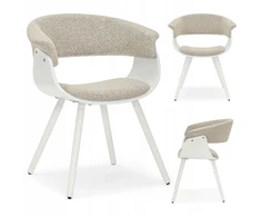 Mebel Partner MINIMALISTINĖ KAUŠINĖ KĖDĖ SVETAINEI BEIGE ŠENILĖ ELINA BALTA MEDIENA